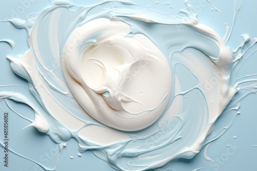 Cosmetic smears cream texture on pastel blue background