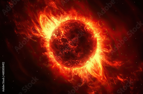 sun explosion on sun. red flames.