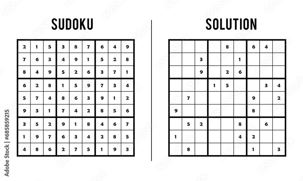 Sudoku Puzzles for Kids and Adults, Game With Solution, Magic Square. Logic puzzle game. Digital rebus Sudoku Puzzles for Kids and Adults, Game With Solution, Magic Square. Logic puzzle game. Digital rebus