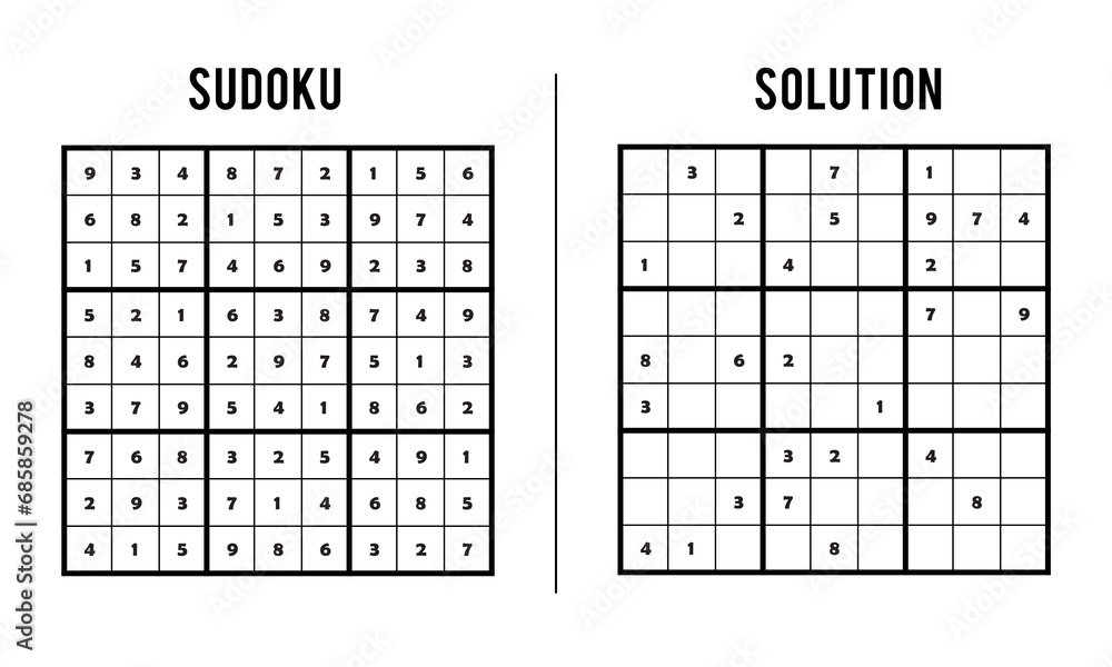 Sudoku Puzzles for Kids and Adults, Game With Solution, Magic Square. Logic puzzle game. Digital rebus Sudoku Puzzles for Kids and Adults, Game With Solution, Magic Square. Logic puzzle game. Digital rebus