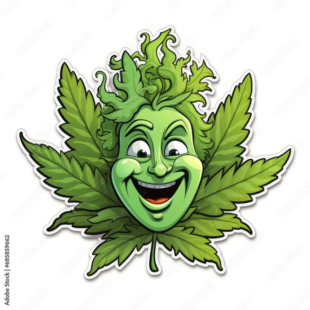 Cannabis Smiling Face Cartoon Mascot Character Icon. Marijuana. Medical Cannabis concept. Sticker. Logotype.