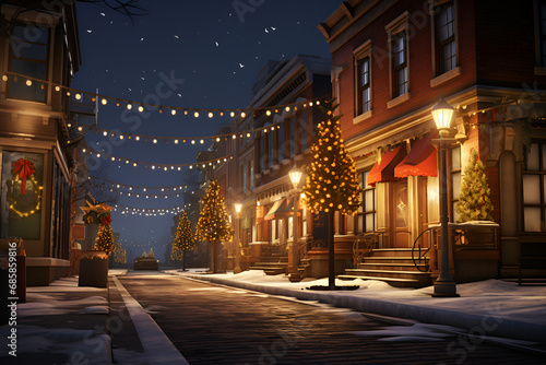 Winter christmas street at night