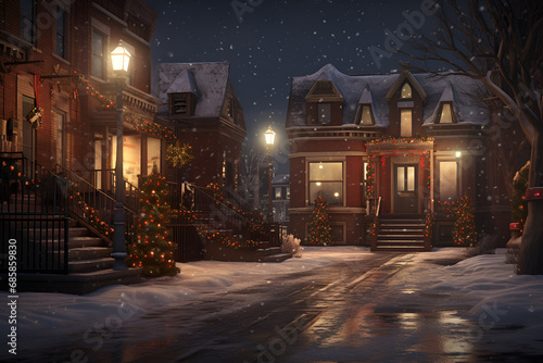 Winter christmas street at night