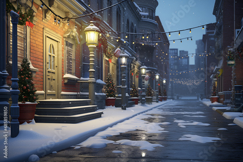 Winter christmas street at night