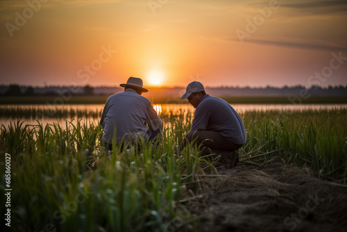 farmers at sunset