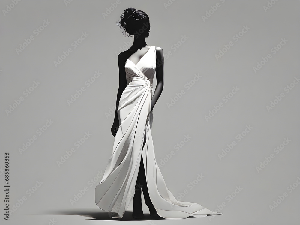 Generative KI junge Frau in abendkleid in schwarz weiß Generative KI junge Frau in abendkleid in schwarz weiß