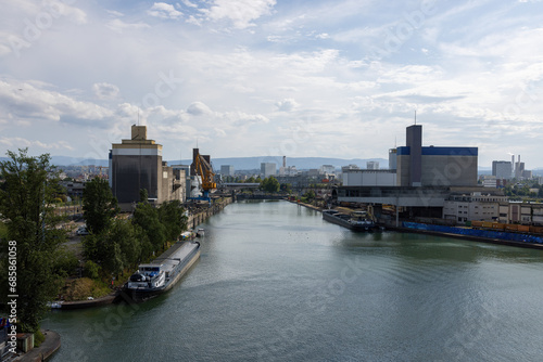 Rhine port of Weil am Rhein in Germany taken from the bridge photo