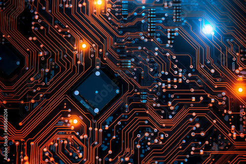 A circuit board that optimizes the performance of computer CPUs, IC chips, and other cutting-edge technologies. A concept suitable for semiconductor-related innovation technology.