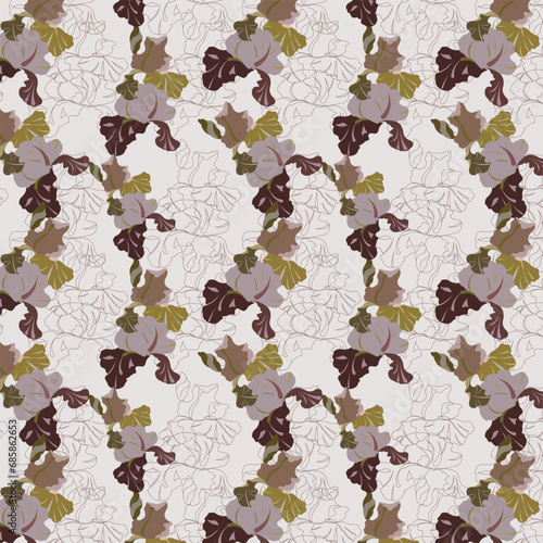 Floral seamless vector pattern with ghost white color background.