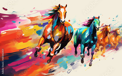corrida de cavalos   minimalista em fundo colorido vibrante photo