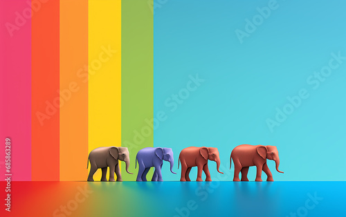 elefantes pequenos minimalista em fundo colorido vibrante photo