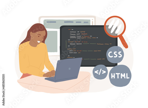 Front end development isolated concept vector illustration. Website interface, front end developer, coding and programming, development company, web page design, user experience vector concept.