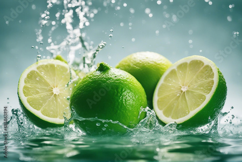 Green lemon in the water colour splash generated by Ai