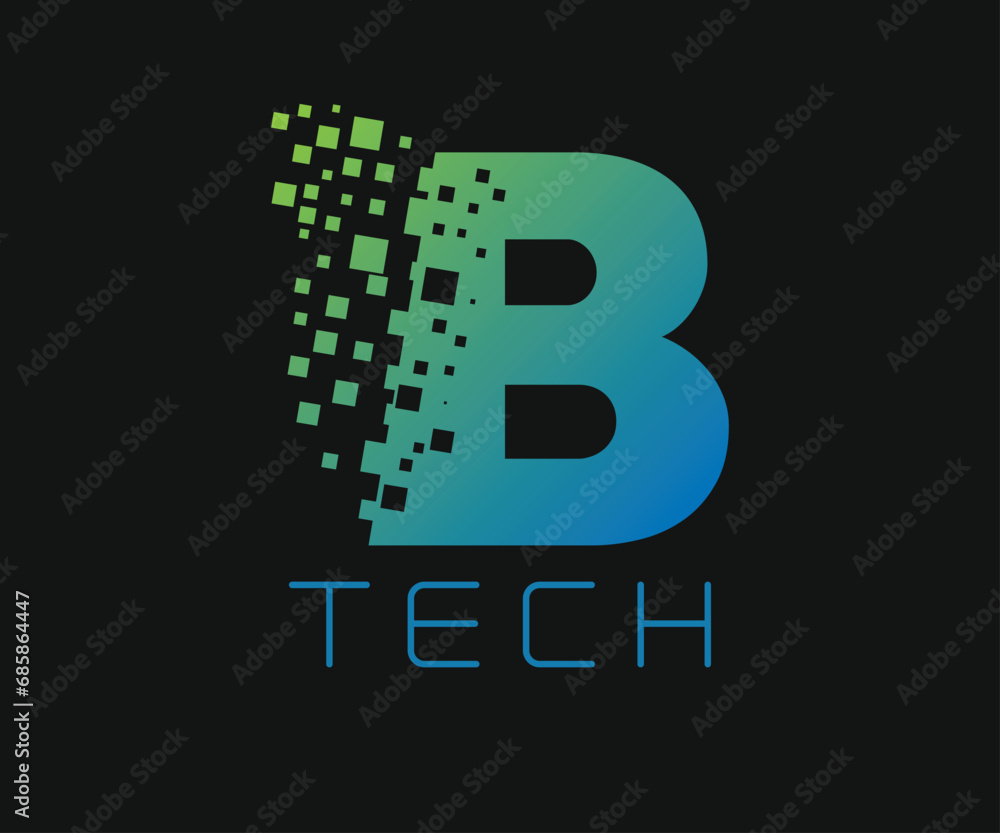 Pixel Letter B Blue Gradient Color Creative Technology type Logo Pixel Letter B Blue Gradient Color Creative Technology type Logo
