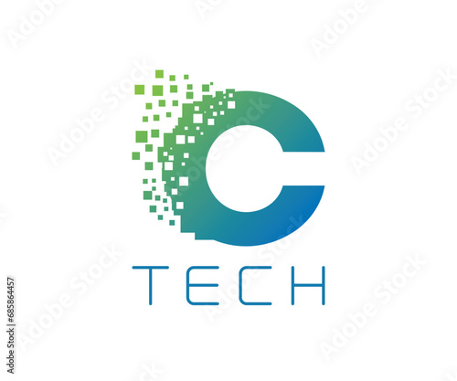 Pixel Letter C Blue Gradient Color Creative Technology type Logo