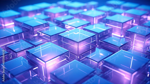Abstract futuristic background with cubes and neon lights. Technology, big data, digital and AI concept
