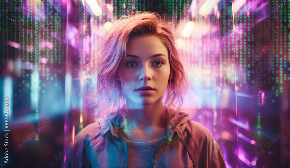 Portrait of attractive young punk girl, emo, e-girl with friends. Modern subculture, artistic creative people Portrait of attractive young punk girl, emo, e-girl with friends. Modern subculture, artistic creative people