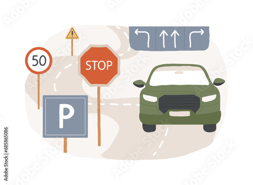 Traffic signs isolated concept vector illustration. Traffic management, types of signs, vehicle movement regulation, driving license exam, warning driver, road information vector concept. photo