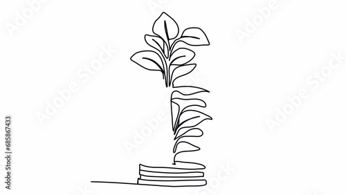 Coins stack with growing plant one line drawing animation. Video clip with alpha channel.