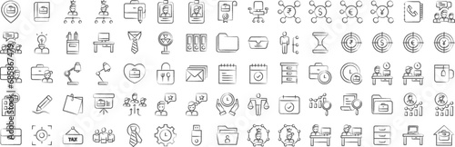 Office worker hand drawn icons set, including icons such as Account, Book, Briefcase, Boss, Convention, Chair, Dress Code,, and more. pencil sketch vector icon collection photo