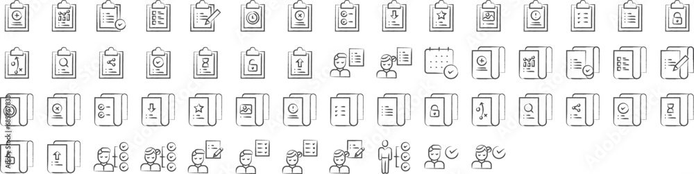 Report document and Invoice Bill hand drawn icons set, including icons such as Clipboard, bill, invoice, Analysis, page,, and more. pencil sketch vector icon collection Report document and Invoice Bill hand drawn icons set, including icons such as Clipboard, bill, invoice, Analysis, page,, and more. pencil sketch vector icon collection