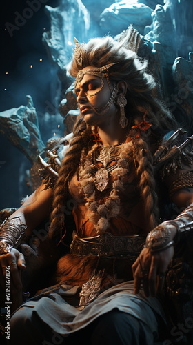  Lord Shiva smoking ganja, background of Nirvwana. AI Generative