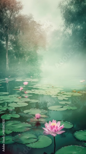 Water Lily Pond  Lake Flowers  Waterlily Vertical Painting  Water Lilies