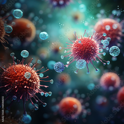 Microscope virus close up. Created with Generative AI © Yevhen