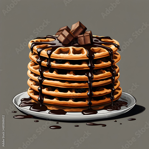 Wallpaper Mural stack of waffles with chocolate cartoon style Torontodigital.ca