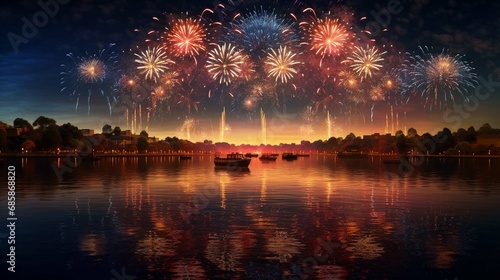 fireworks over lake