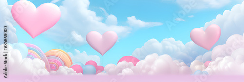 Valentine's Day background, with 3D hearts, with copy space, in candy pastel color.