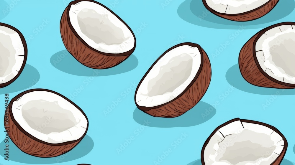 Fresh Organic Coconut Fruit Cartoon Horizontal Seamless Background. Healthy Vegetarian Diet. Ai Generated Seamless Background with Delicious Juicy Coconut Fruit Arranged in lines. Fresh Organic Coconut Fruit Cartoon Horizontal Seamless Background. Healthy Vegetarian Diet. Ai Generated Seamless Background with Delicious Juicy Coconut Fruit Arranged in lines.