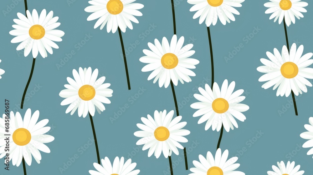 Aromatic Chamomile Herbs Cartoon Horizontal Seamless Background. Healthy Vegetarian Diet. Ai Generated Seamless Background with Delicious Aromatic Chamomile Herbs Arranged in lines.