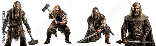 Viking Warriors in Traditional Gear on transparent background