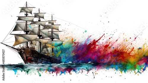 Colorful ship, boat, sailboat, yacht or whatever with transparent background. Generative AI Technology  photo