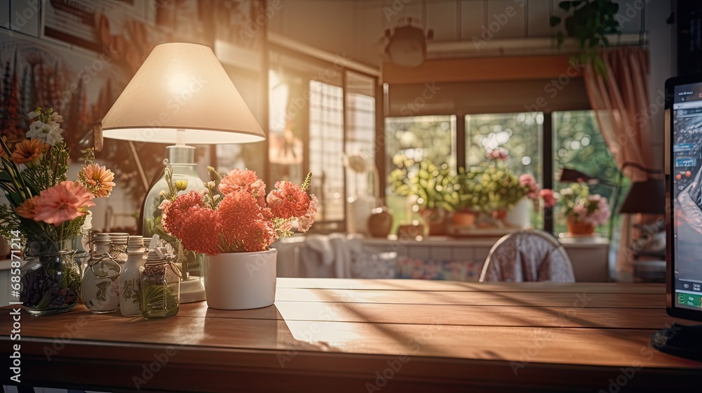 the warm, soft light of a summer evening that falls through the window into the kitchen to improve the mood and atmosphere. the warm, soft light of a summer evening that falls through the window into the kitchen to improve the mood and atmosphere.