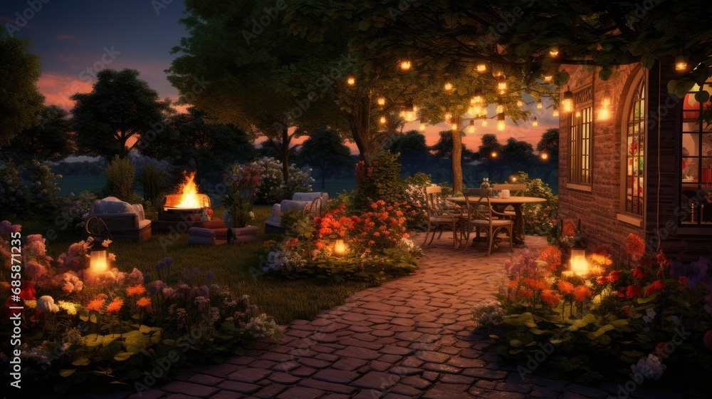 Obraz premium the natural beauty of the garden and a warm summer evening as well as the festive atmosphere.