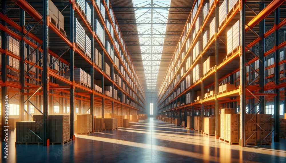 Expansive Warehouse with High Ceilings and Industrial Shelving