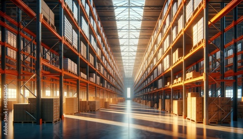 Expansive Warehouse with High Ceilings and Industrial Shelving