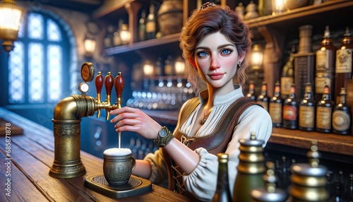 Tavern Barmaid Pouring Beer