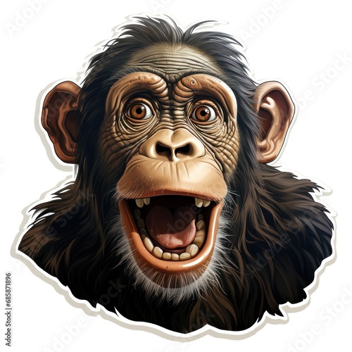 Chimpanzee. illustration of a monkey head isolated on white background. Chimps. Ape. Sticker. Logotype. © John Martin