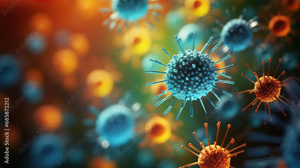 Microscope virus close up. Created with Generative AI Microscope virus close up. Created with Generative AI