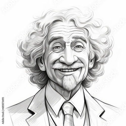 Smiling Old Indian Man with Blond Curly Hair Sketch Illustration. Portrait of a Business person isolated on white background. Creative Doodle Drawing. Ai Generated Square Illustration.