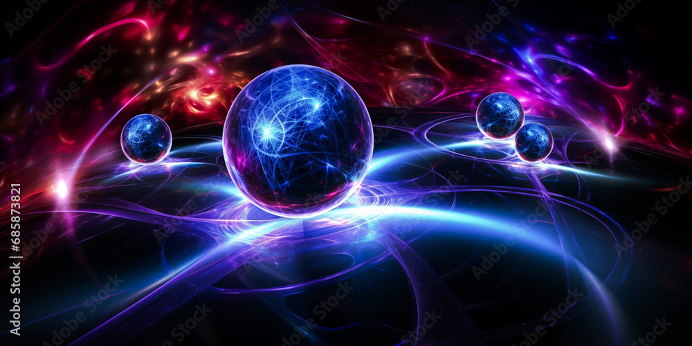 Obraz premium science background with particles and waves, quantum technology