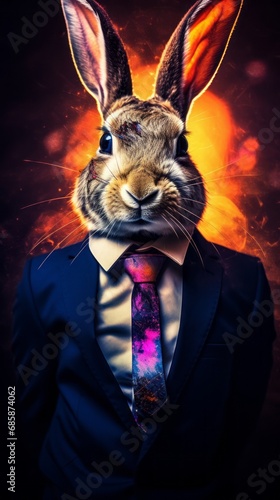 Dapper Bunny Wearing Suit and Tie. Abstract Photography
