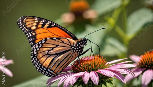  a close up of a butterfly on a flower with other flowers in the background and a blurry background of the image of a butterfly on top of a flower.