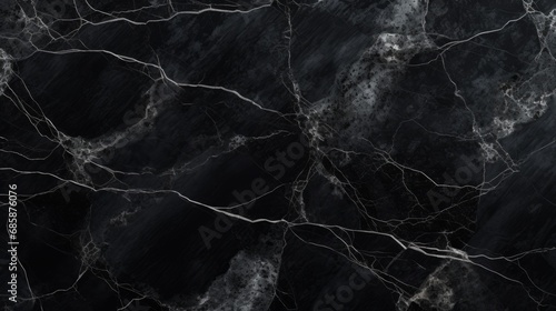 Black Marble with Silver Veins Horizontal Background. Abstract stone backdrop. Bright natural material texture. AI Generated Photorealistic Illustration.