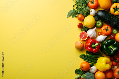 Layout of vegetables on a yellow background with space for text and design.