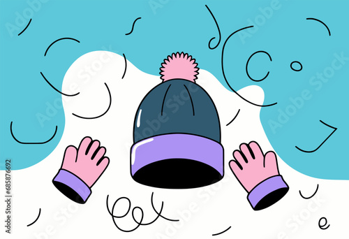Winter hat and mittens, vector illustration.