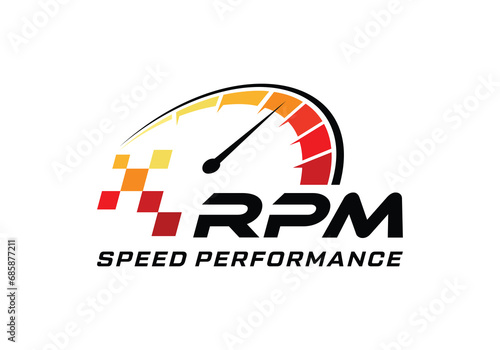 Speed rpm, speedometer driver race logo design template